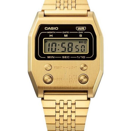 Reloj unisex Casio Vintage Digital Gold Ion plateado de acero inoxidable de cuarzo A1100G-5