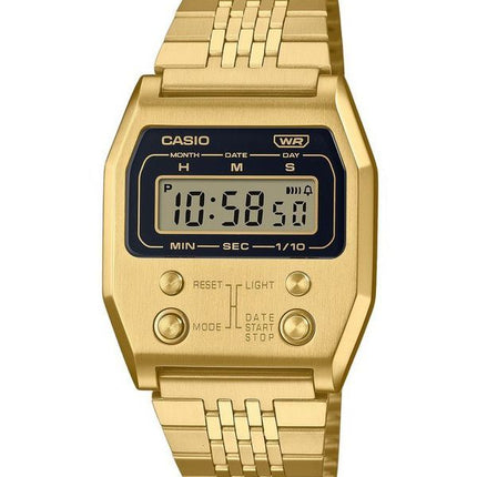 Reloj unisex Casio Vintage Digital Gold Ion plateado de acero inoxidable de cuarzo A1100G-5