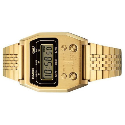 Reloj unisex Casio Vintage Digital Gold Ion plateado de acero inoxidable de cuarzo A1100G-5