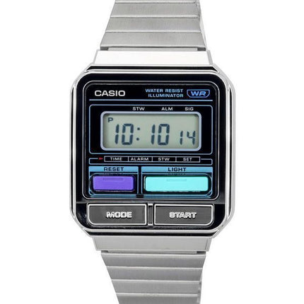 Casio Vintage Digital pulsera de acero inoxidable cuarzo A120WE-1A reloj unisex