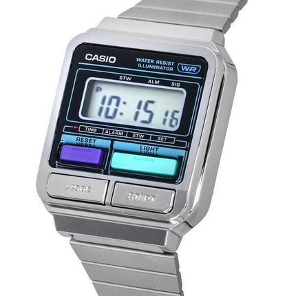 Casio Vintage Digital pulsera de acero inoxidable cuarzo A120WE-1A reloj unisex