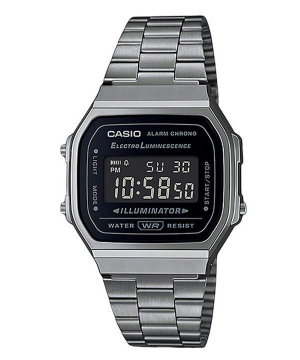 Reloj unisex Casio Vintage Digital con pulsera de acero inoxidable y esfera negra de cuarzo A168WGG-1B