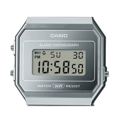 Reloj unisex Casio Vintage digital de acero inoxidable con esfera plateada y cuarzo A700WEV-7A