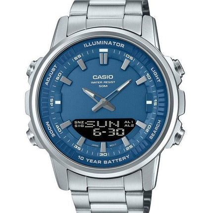 Reloj Casio analógico digital combinado de acero inoxidable con esfera azul y cuarzo AMW-880D-2A1V para hombre