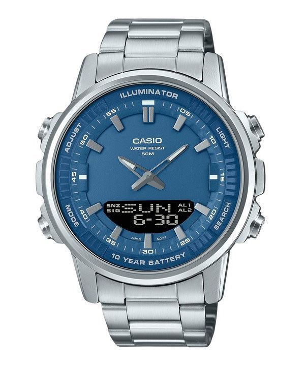 Reloj Casio analógico digital combinado de acero inoxidable con esfera azul y cuarzo AMW-880D-2A1V para hombre