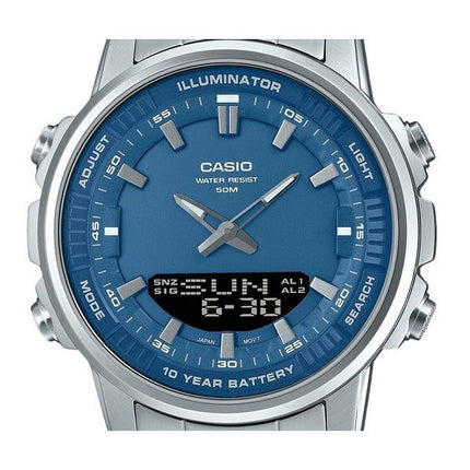 Reloj Casio analógico digital combinado de acero inoxidable con esfera azul y cuarzo AMW-880D-2A1V para hombre