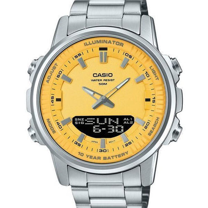 Reloj Casio analógico digital combinado de acero inoxidable con esfera amarilla y cuarzo AMW-880D-9AV para hombre