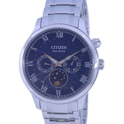 Reloj para hombre Citizen Moon Phase con esfera azul de acero inoxidable Eco-Drive AP1050-81L