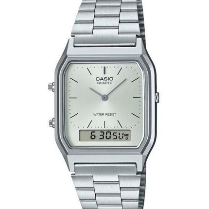 Reloj Casio Vintage analógico digital con esfera blanca de cuarzo AQ-230A-7A para mujer