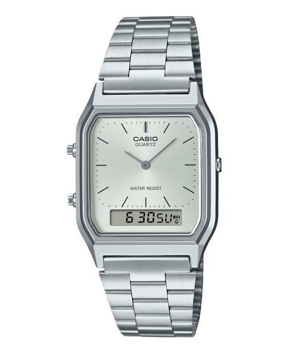 Reloj Casio Vintage analógico digital con esfera blanca de cuarzo AQ-230A-7A para mujer