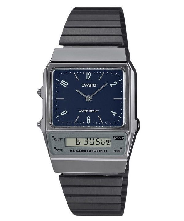 Casio Vintage Analógico Digital Doble Hora Pulsera de Acero Inoxidable Esfera Azul Cuarzo AQ-800EB-2A Reloj Unisex