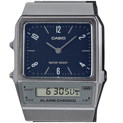 Casio Vintage Analógico Digital Doble Hora Pulsera de Acero Inoxidable Esfera Azul Cuarzo AQ-800EB-2A Reloj Unisex