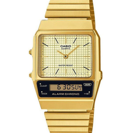 Reloj unisex Casio Vintage analógico digital de acero inoxidable chapado en oro con esfera beige de cuarzo AQ-800EG-9A