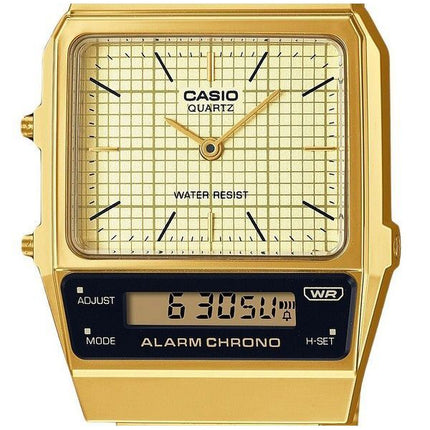 Reloj unisex Casio Vintage analógico digital de acero inoxidable chapado en oro con esfera beige de cuarzo AQ-800EG-9A