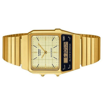 Reloj unisex Casio Vintage analógico digital de acero inoxidable chapado en oro con esfera beige de cuarzo AQ-800EG-9A