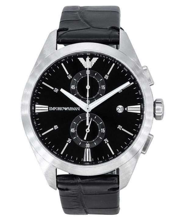 Reloj Emporio Armani Claudio cronógrafo correa de cuero negro esfera negra cuarzo AR11542 para hombre