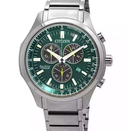 Reloj para hombre Citizen Eco-Drive Super Titanium cronógrafo con esfera verde AT2530-85X 100M