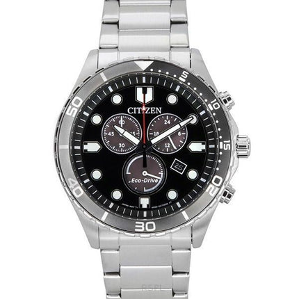 Reloj para hombre Citizen Sporty-Aqua cronógrafo de acero inoxidable con esfera negra Eco-Drive AT2568-82E 100M