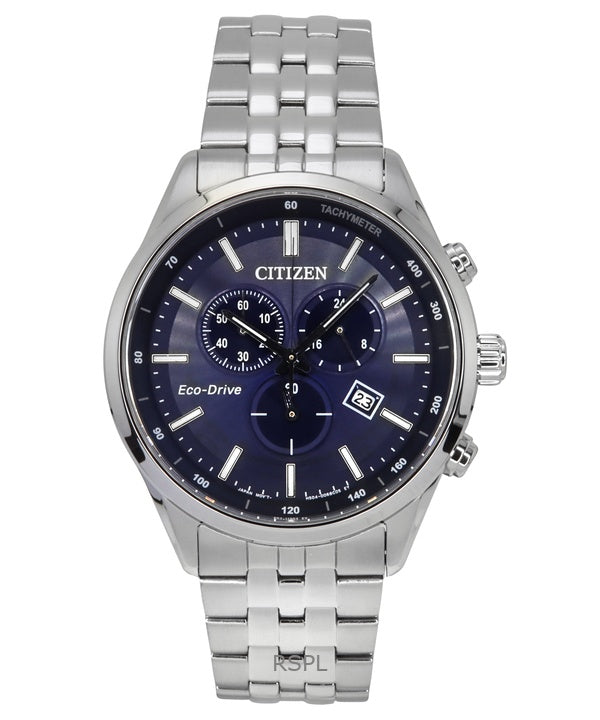 Reloj Citizen Eco-Drive Cronógrafo de acero inoxidable con esfera azul AT2570-56L 100M para hombre