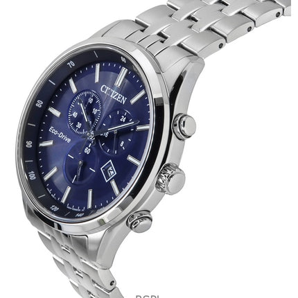 Reloj Citizen Eco-Drive Cronógrafo de acero inoxidable con esfera azul AT2570-56L 100M para hombre