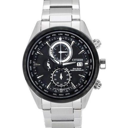 Reloj para hombre Citizen Eco-Drive Calendario perpetuo Cronógrafo Acero inoxidable Esfera negra AT8266-89E 100M