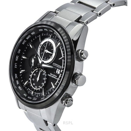 Reloj para hombre Citizen Eco-Drive Calendario perpetuo Cronógrafo Acero inoxidable Esfera negra AT8266-89E 100M