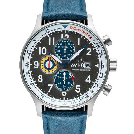 AVI-8 Hawker Hurricane Classic Cronógrafo Banderín Correa de cuero azul Esfera gris AV-4011-0F Reloj para hombre