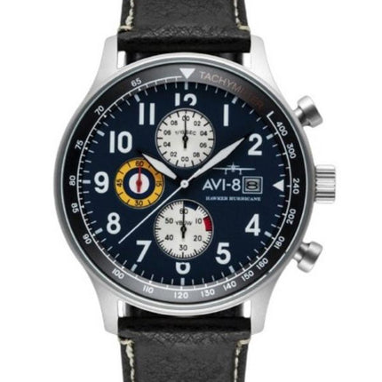 AVI-8 Hawker Hurricane Classic Cronógrafo Medianoche Correa de cuero negro Esfera azul Reloj de cuarzo AV-4011-0I para hombre