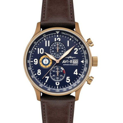 Reloj de cuarzo para hombre AVI-8 Hawker Hurricane Classic Chronograph con correa de piel y esfera azul almirante AV-4011-0O