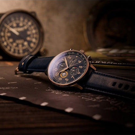 AVI-8 Hawker Hurricane Classic Cronógrafo Regent Correa de cuero azul Esfera azul Reloj de cuarzo AV-4011-0Q para hombre