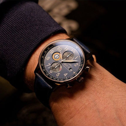 AVI-8 Hawker Hurricane Classic Cronógrafo Regent Correa de cuero azul Esfera azul Reloj de cuarzo AV-4011-0Q para hombre