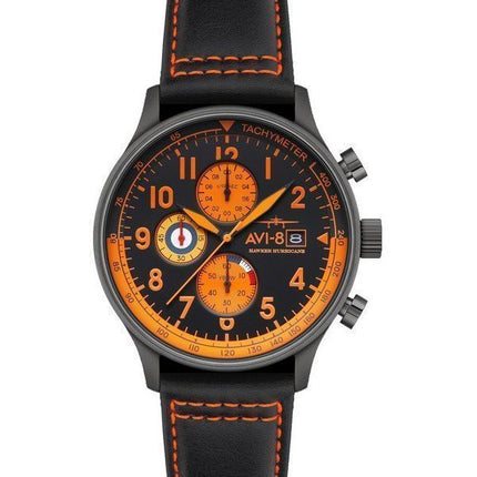 AVI-8 Hawker Hurricane Classic Cronógrafo Noire Correa de cuero Esfera negra AV-4011-0R Reloj para hombre