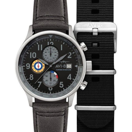 AVI-8 Hawker Hurricane Classic Cronógrafo Reloj de cuarzo con esfera negra AV-4011-0U para hombre con correa adicional