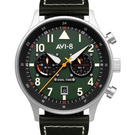 AVI-8 Hawker Hurricane Carey Dual Time Merville Green Dial Cuarzo AV-4088-02 Reloj para hombre