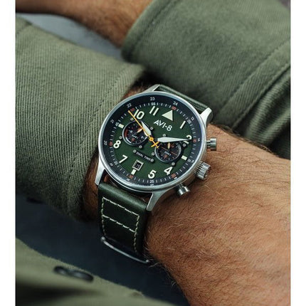 AVI-8 Hawker Hurricane Carey Dual Time Merville Green Dial Cuarzo AV-4088-02 Reloj para hombre