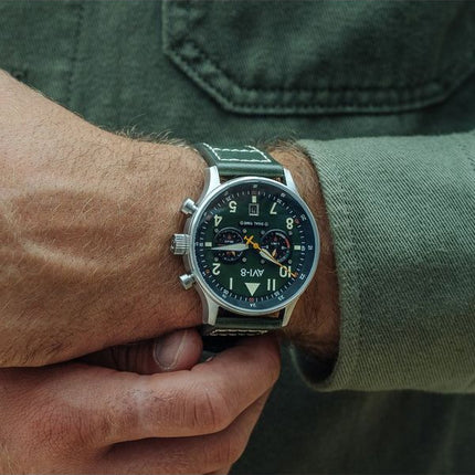 AVI-8 Hawker Hurricane Carey Dual Time Merville Green Dial Cuarzo AV-4088-02 Reloj para hombre