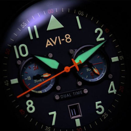 AVI-8 Hawker Hurricane Carey Dual Time Gutersloh Acero inoxidable esfera azul AV-4088-22 Reloj para hombre