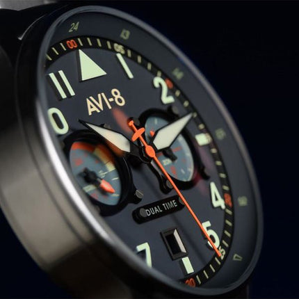 AVI-8 Hawker Hurricane Carey Dual Time Gutersloh Acero inoxidable esfera azul AV-4088-22 Reloj para hombre