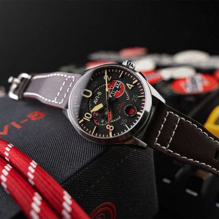 AVI-8 Spitfire Lock Cronógrafo Airfix Edition Raven Black Dial Quartz AV-4089-09 Reloj para hombre