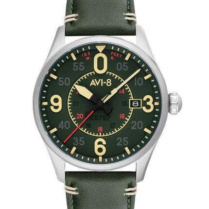 Reloj automático para hombre AVI-8 Spitfire Smith con correa de cuero y esfera verde AV-4090-03