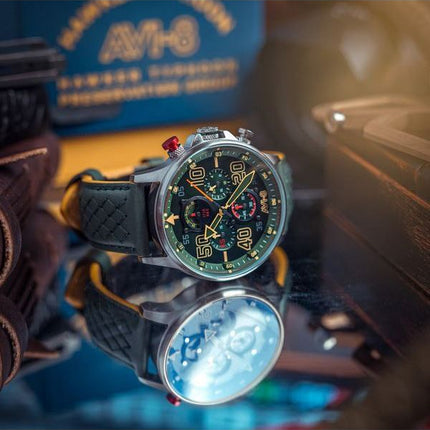 AVI-8 Hawker Typhoon Rb396 Sheila cronógrafo Edición limitada Goch esfera verde cuarzo AV-4093-08 Reloj para hombre