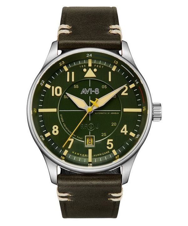 AVI-8 Hawker Hurricane Kent Reloj automático para hombre con correa de cuero Hampshire y esfera verde AV-4094-03