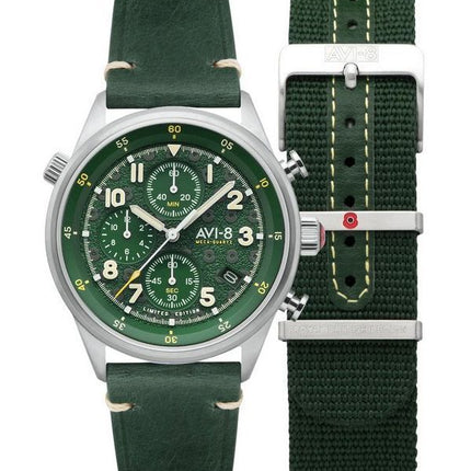 AVI-8 Flyboy Royal British Legion Tri-Service Cronógrafo Edición limitada Líneas Marlborough Esfera verde Cuarzo AV-4102-RBL-03