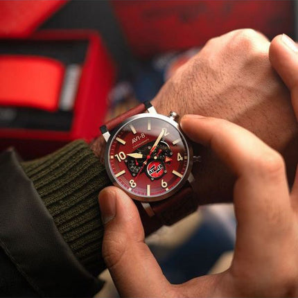 AVI-8 Dambuster Gibson Dual Time Chronograph Airfix Edition Hazard Red Dial AV-4107-04 Reloj para hombre