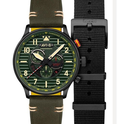 AVI-8 Flyboy Spirit Of Tuskegee Reloj cronógrafo de edición limitada Roberts con esfera verde de cuarzo AV-4109-04 para hombre c