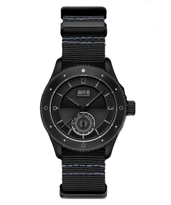 AVI-8 Flyboy Airmaster Sector Meca-Quartz Jet Black Correa de nailon Esfera negra AV-4112-05 Reloj para hombre