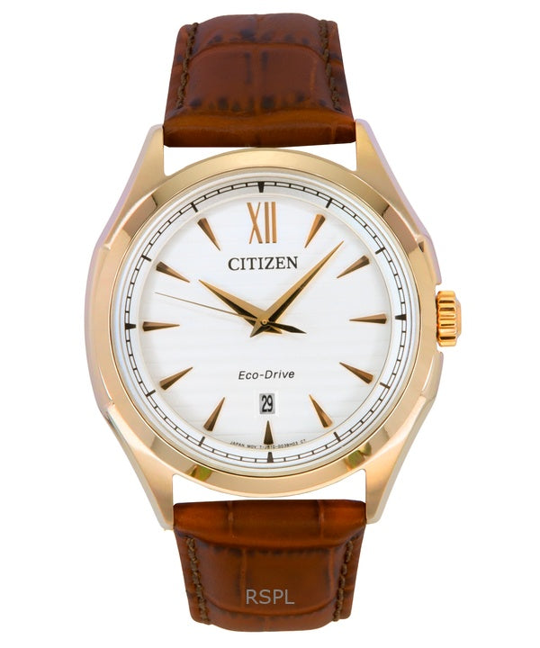 Reloj Citizen Eco-Drive con correa de piel y esfera blanca AW1753-10A 100M para hombre