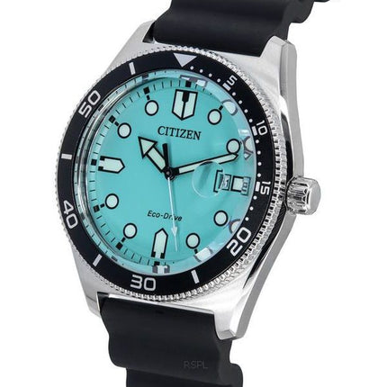 Reloj Citizen Eco-Drive con correa de caucho y esfera turquesa AW1760-14X 100M para hombre