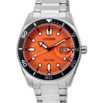 Reloj Citizen Eco-Drive de acero inoxidable con esfera naranja AW1760-81X 100M para hombre