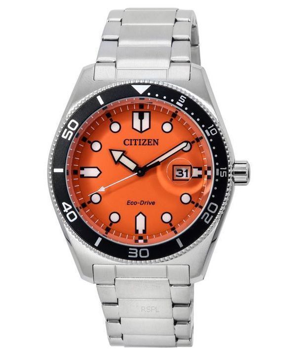 Reloj Citizen Eco-Drive de acero inoxidable con esfera naranja AW1760-81X 100M para hombre